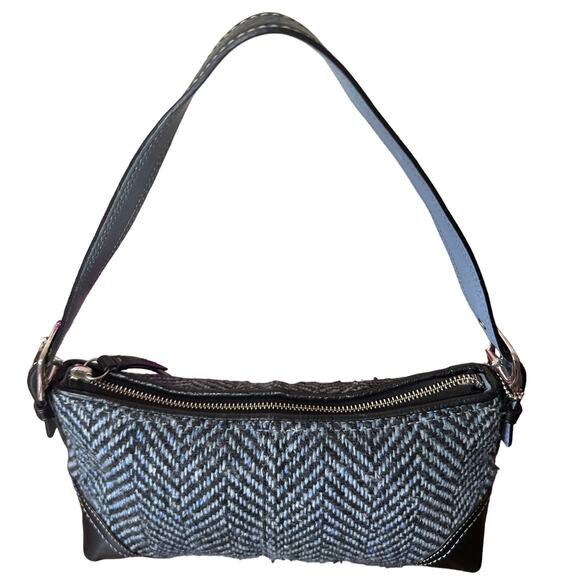 Y2K COACH Blue Wool Baguette Mini Purse Shoulder Bag - Picture 4 of 8